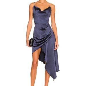 Navy blue satin Elliatt asymmetrical dress